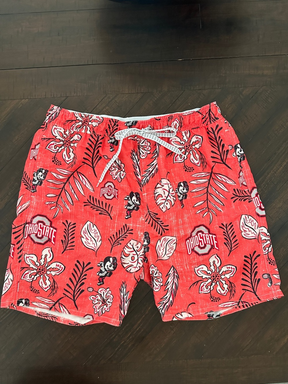 Ohio State Red Floral Drawstring Swim Trunks